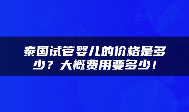 泰国试管婴儿的价格是多少？大概费用要多少！