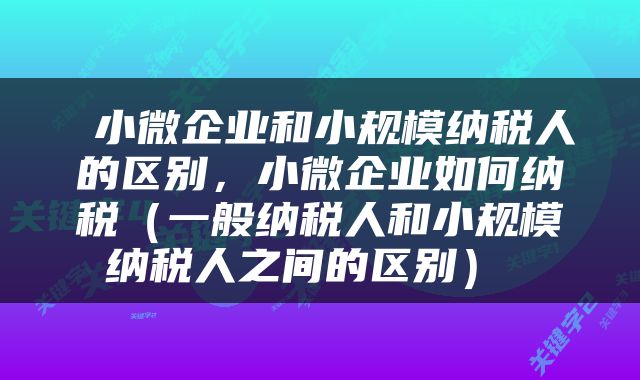  小微企业和小规模纳税人的区别，小微企业如何纳税（一般纳税人和小规模纳税人之间的区别） 