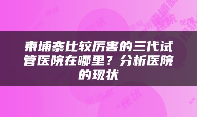 柬埔寨比较厉害的三代试管医院在哪里？分析医院的现状