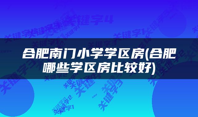合肥南门小学学区房(合肥哪些学区房比较好)