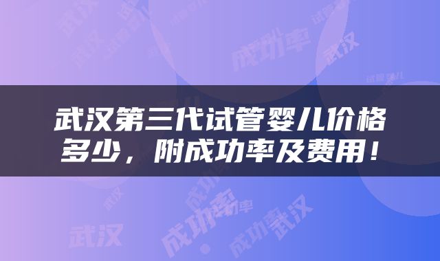 武汉第三代试管婴儿价格多少，附成功率及费用！