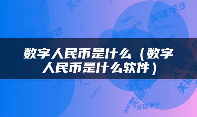 数字人民币是什么（数字人民币是什么软件）
