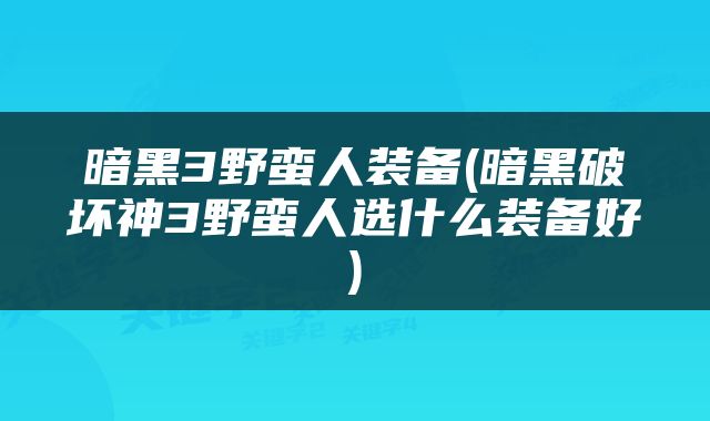 暗黑3野蛮人装备(暗黑破坏神3野蛮人选什么装备好)