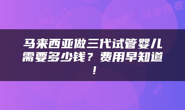 马来西亚做三代试管婴儿需要多少钱？费用早知道！