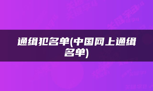 通缉犯名单(中国网上通缉名单)
