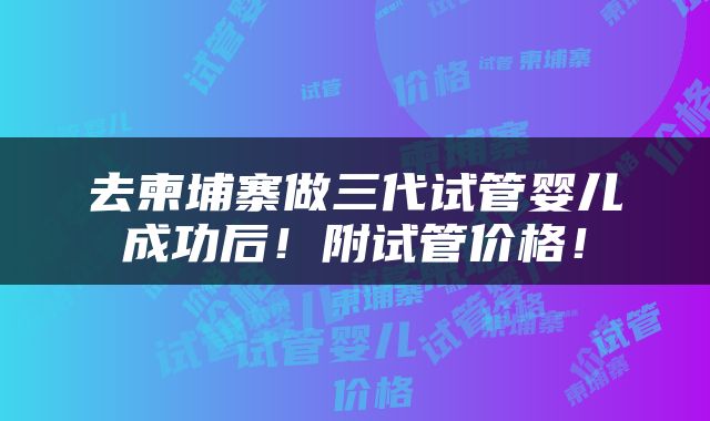 去柬埔寨做三代试管婴儿成功后！附试管价格！