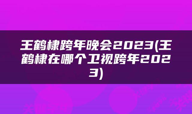 王鹤棣跨年晚会2023(王鹤棣在哪个卫视跨年2023)