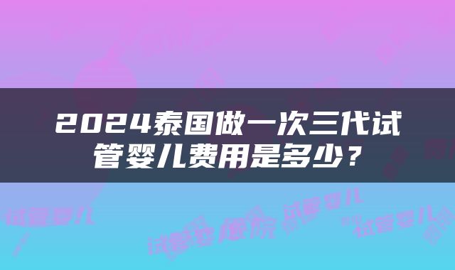 2024泰国做一次三代试管婴儿费用是多少？