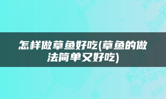 怎样做草鱼好吃(草鱼的做法简单又好吃)