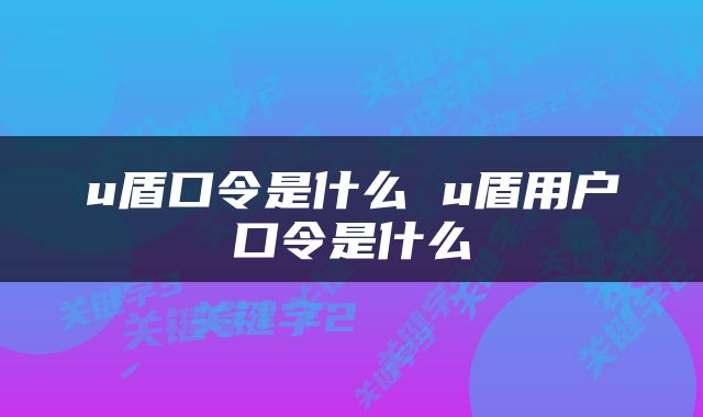 u盾口令是什么 u盾用户口令是什么