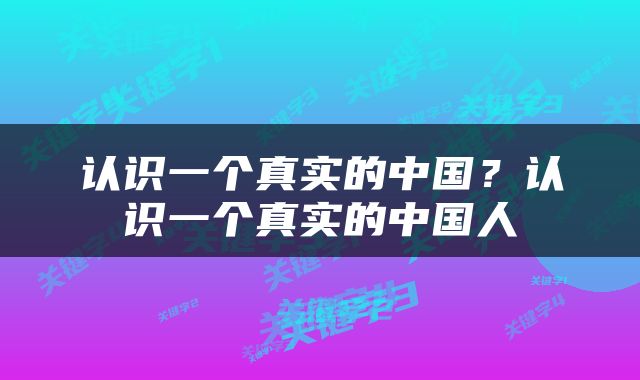 认识一个真实的中国？认识一个真实的中国人