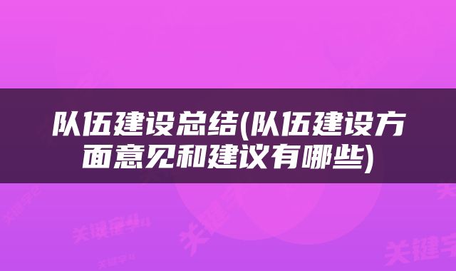 队伍建设总结(队伍建设方面意见和建议有哪些)