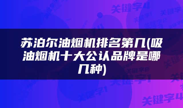 苏泊尔油烟机排名第几(吸油烟机十大公认品牌是哪几种)