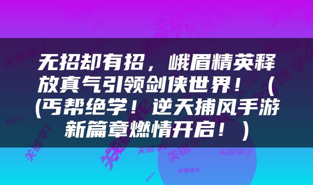 无招却有招，峨眉精英释放真气引领剑侠世界！（(丐帮绝学！逆天捕风手游新篇章燃情开启！）