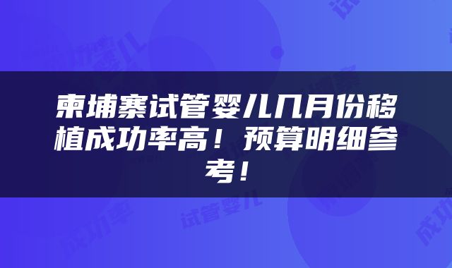柬埔寨试管婴儿几月份移植成功率高！预算明细参考！