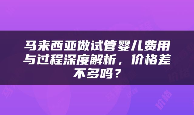 马来西亚做试管婴儿费用与过程深度解析，价格差不多吗？