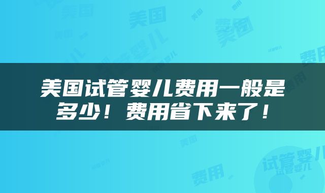 美国试管婴儿费用一般是多少！费用省下来了！