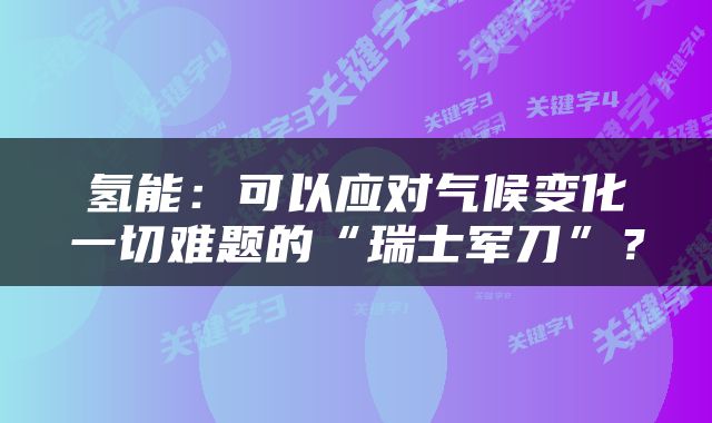 氢能：可以应对气候变化一切难题的“瑞士军刀”？