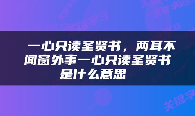 一心只读圣贤书，两耳不闻窗外事一心只读圣贤书是什么意思 