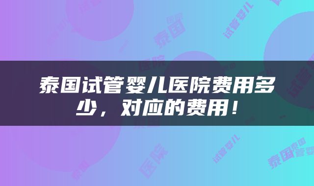 泰国试管婴儿医院费用多少，对应的费用！