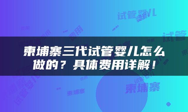 柬埔寨三代试管婴儿怎么做的？具体费用详解！