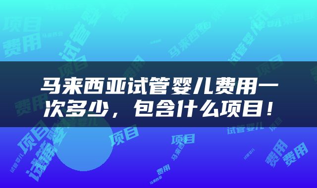 马来西亚试管婴儿费用一次多少，包含什么项目！