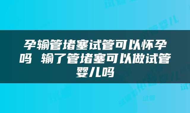 孕输管堵塞试管可以怀孕吗 输了管堵塞可以做试管婴儿吗