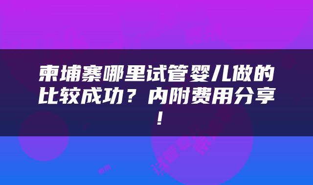 柬埔寨哪里试管婴儿做的比较成功？内附费用分享！
