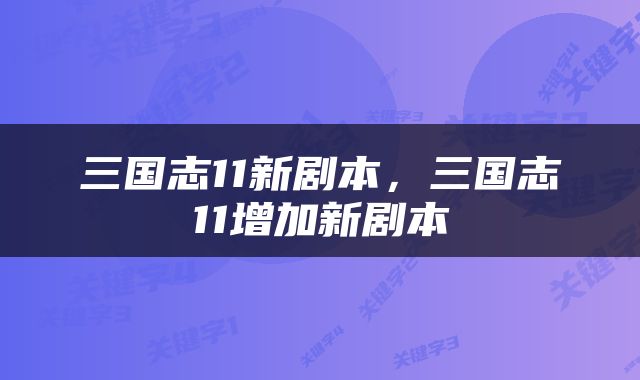 三国志11新剧本，三国志11增加新剧本