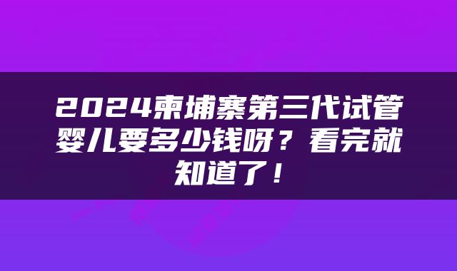 2024柬埔寨第三代试管婴儿要多少钱呀？看完就知道了！