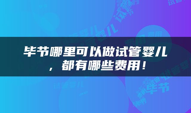 毕节哪里可以做试管婴儿，都有哪些费用！