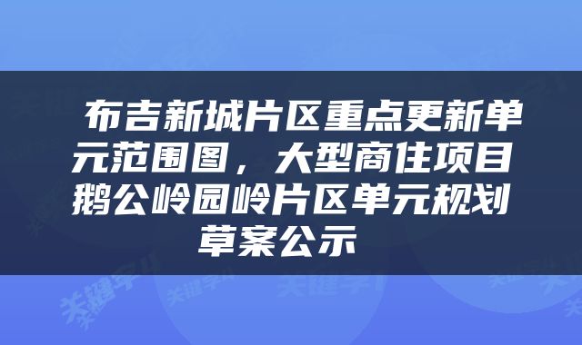  布吉新城片区重点更新单元范围图，大型商住项目鹅公岭园岭片区单元规划草案公示 