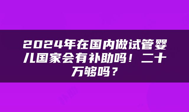2024年在国内做试管婴儿国家会有补助吗！二十万够吗？