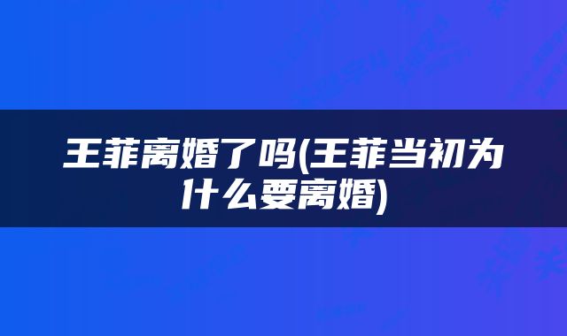 王菲离婚了吗(王菲当初为什么要离婚)