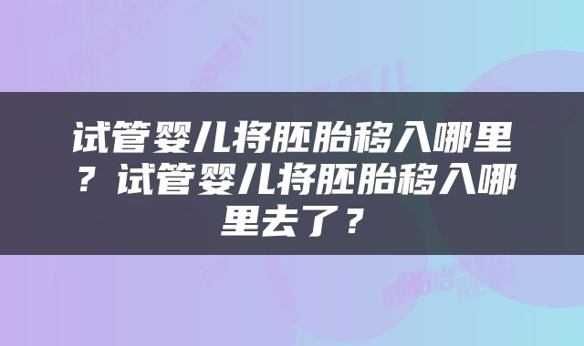 试管婴儿将胚胎移入哪里？试管婴儿将胚胎移入哪里去了？