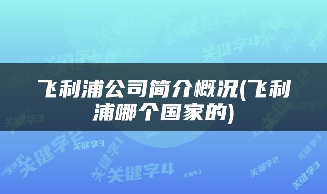 飞利浦公司简介概况(飞利浦哪个国家的)