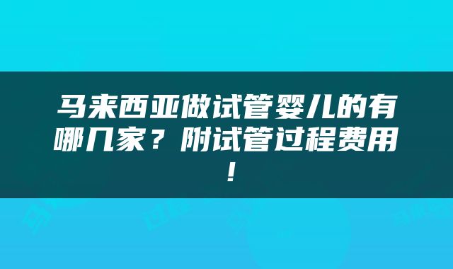 马来西亚做试管婴儿的有哪几家？附试管过程费用！