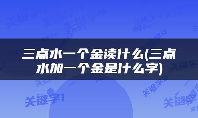 三点水一个金读什么(三点水加一个金是什么字)
