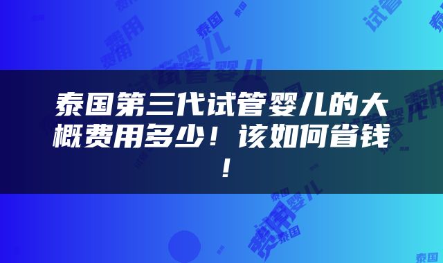 泰国第三代试管婴儿的大概费用多少！该如何省钱！