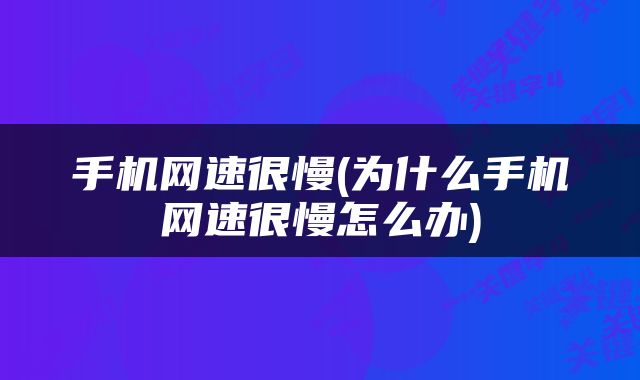手机网速很慢(为什么手机网速很慢怎么办)
