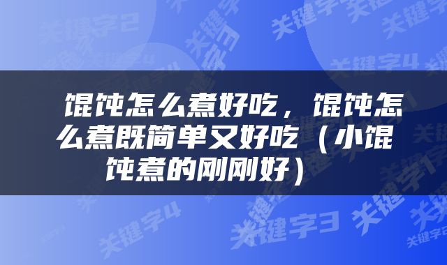  馄饨怎么煮好吃，馄饨怎么煮既简单又好吃（小馄饨煮的刚刚好） 