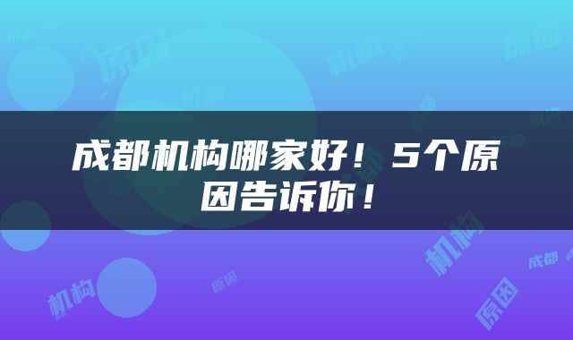 成都机构哪家好！5个原因告诉你！