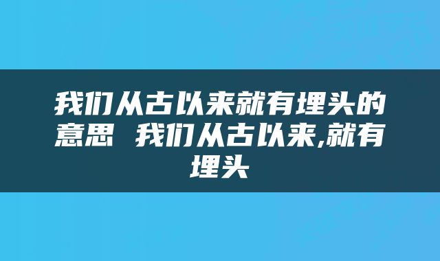 我们从古以来就有埋头的意思 我们从古以来,就有埋头