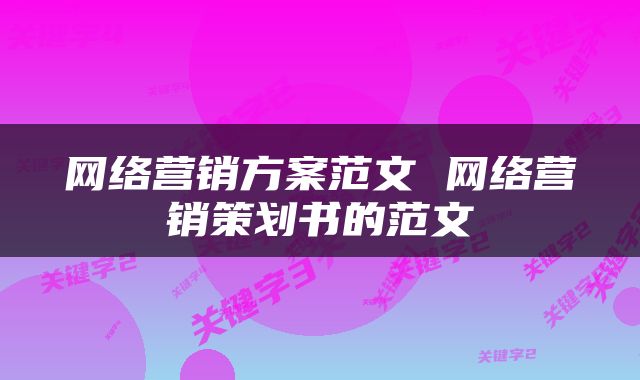 网络营销方案范文 网络营销策划书的范文