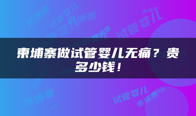 柬埔寨做试管婴儿无痛？贵多少钱！