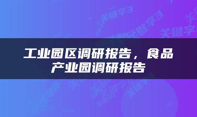 工业园区调研报告，食品产业园调研报告