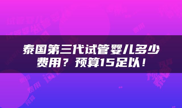 泰国第三代试管婴儿多少费用？预算15足以！