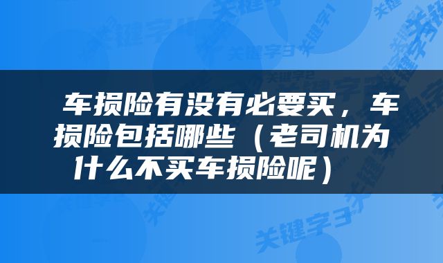  车损险有没有必要买，车损险包括哪些（老司机为什么不买车损险呢） 