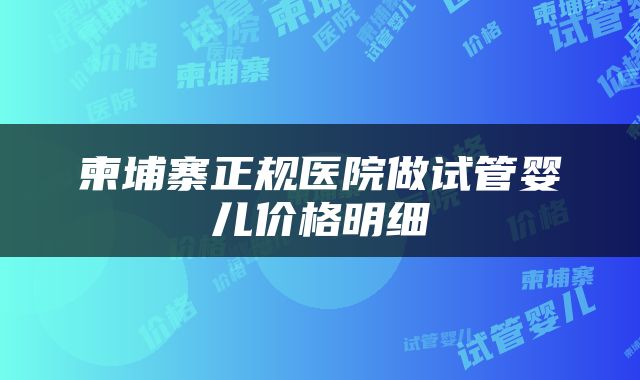 柬埔寨正规医院做试管婴儿价格明细