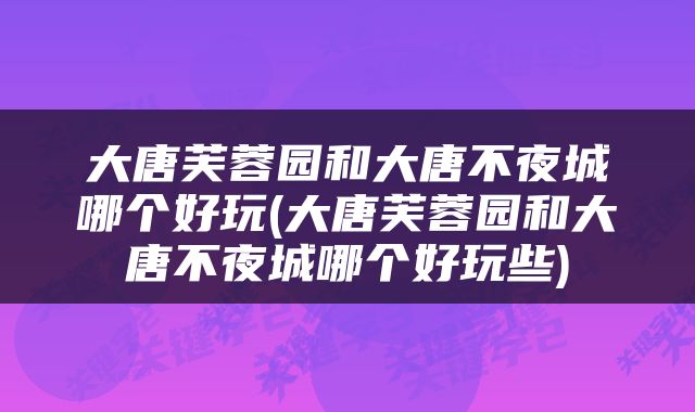 大唐芙蓉园和大唐不夜城哪个好玩(大唐芙蓉园和大唐不夜城哪个好玩些)